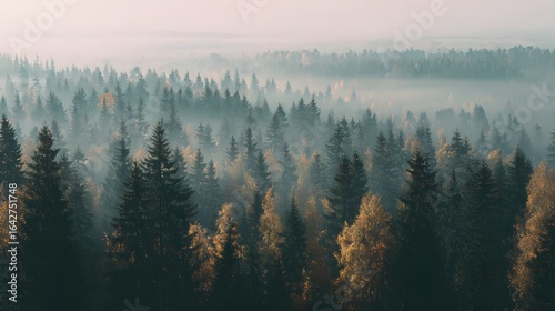 Misty forest canopy seen from above.