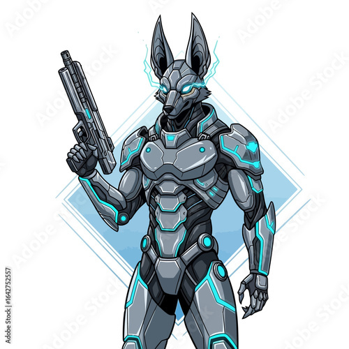 Cybernetic jackal warrior in advanced powered armor, a futuristic super-soldier concept art illustration.