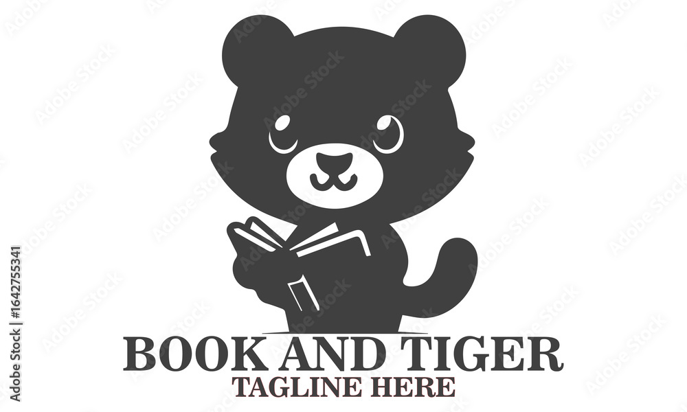 This adorable tiger mascot. Unique vector illustration of a cartoon tiger engrossed in reading a book and tiger logo design This adorable tiger mascot. Unique vector illustration of a cartoon tiger engrossed in reading a book and tiger logo design