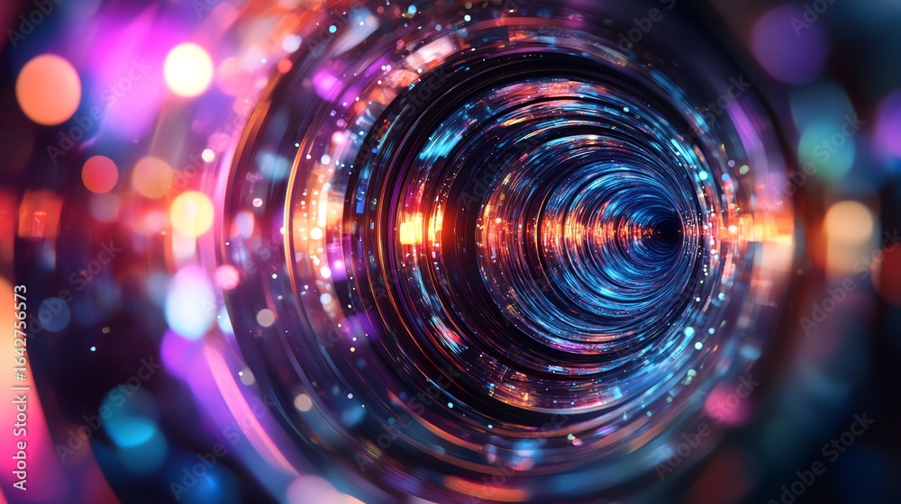Obraz premium Futuristic Digital Tunnel Abstract Background with Vibrant Neon Lights