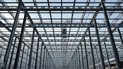 Wallpaper Mural Steel construction framework of modern industrial building under development, structural metal beams and architecture engineering background for construction, infrastructure, and industry Torontodigital.ca