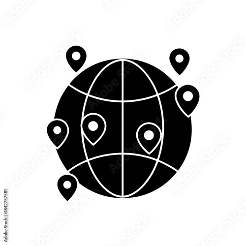 blue globe with golden location pins representing destinations on transparent background