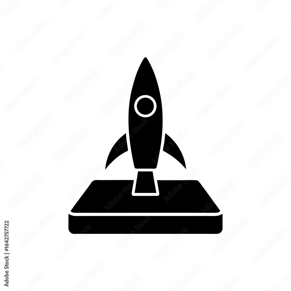 Fototapeta premium blue rocket icon above metallic silver platform on transparent background