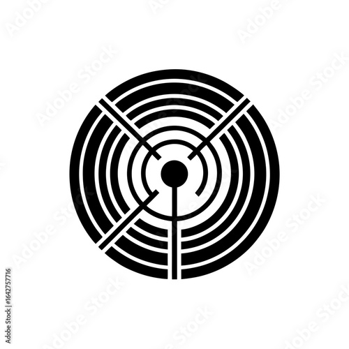 blue radar icon with glowing circular sweep lines on transparent background