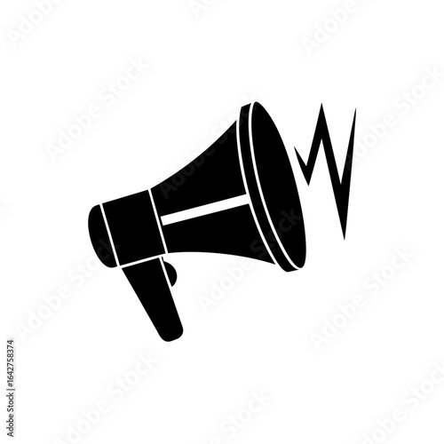 red megaphone icon with sound wave details on transparent background