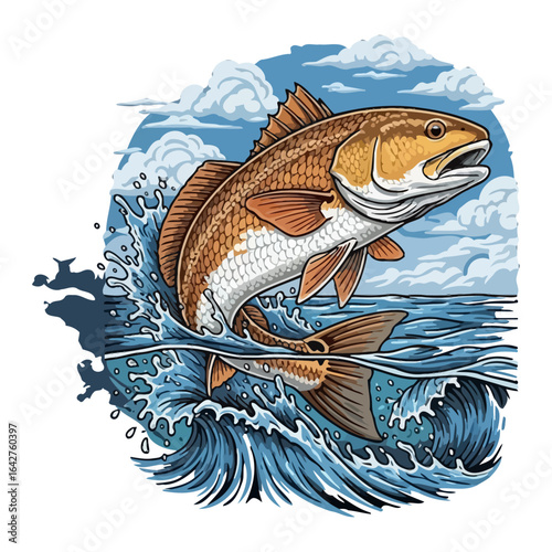 redfish reddrum fishing illustration logo vector image t shirt