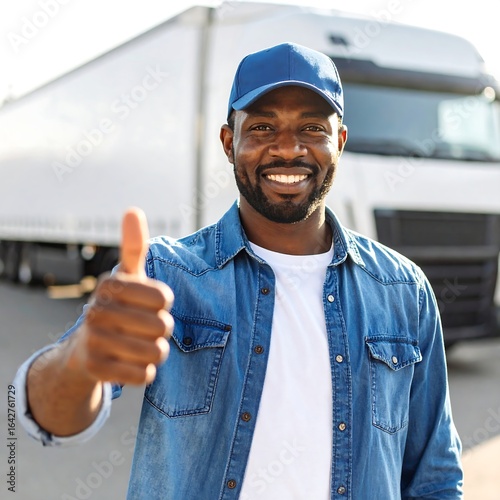 Confident truck driver gives thumbs up