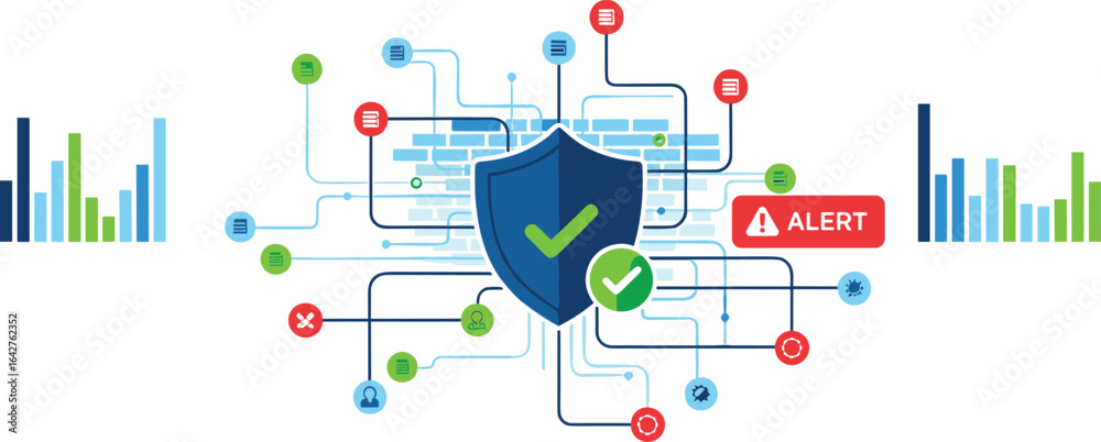 Obraz premium Cyber Security Protection with Data Analytics and Alerts