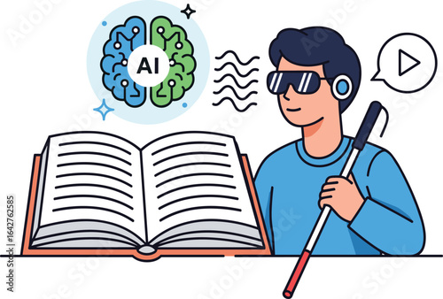 Blind person using AI to learn from a book