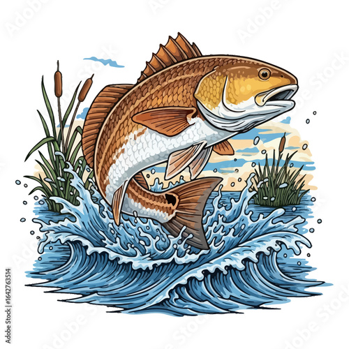 redfish reddrum fishing illustration logo vector image t shirt