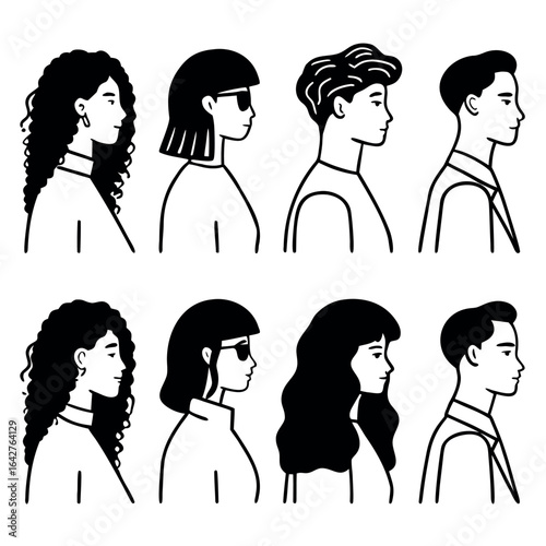 Stylized black and white portraits of diverse people vector