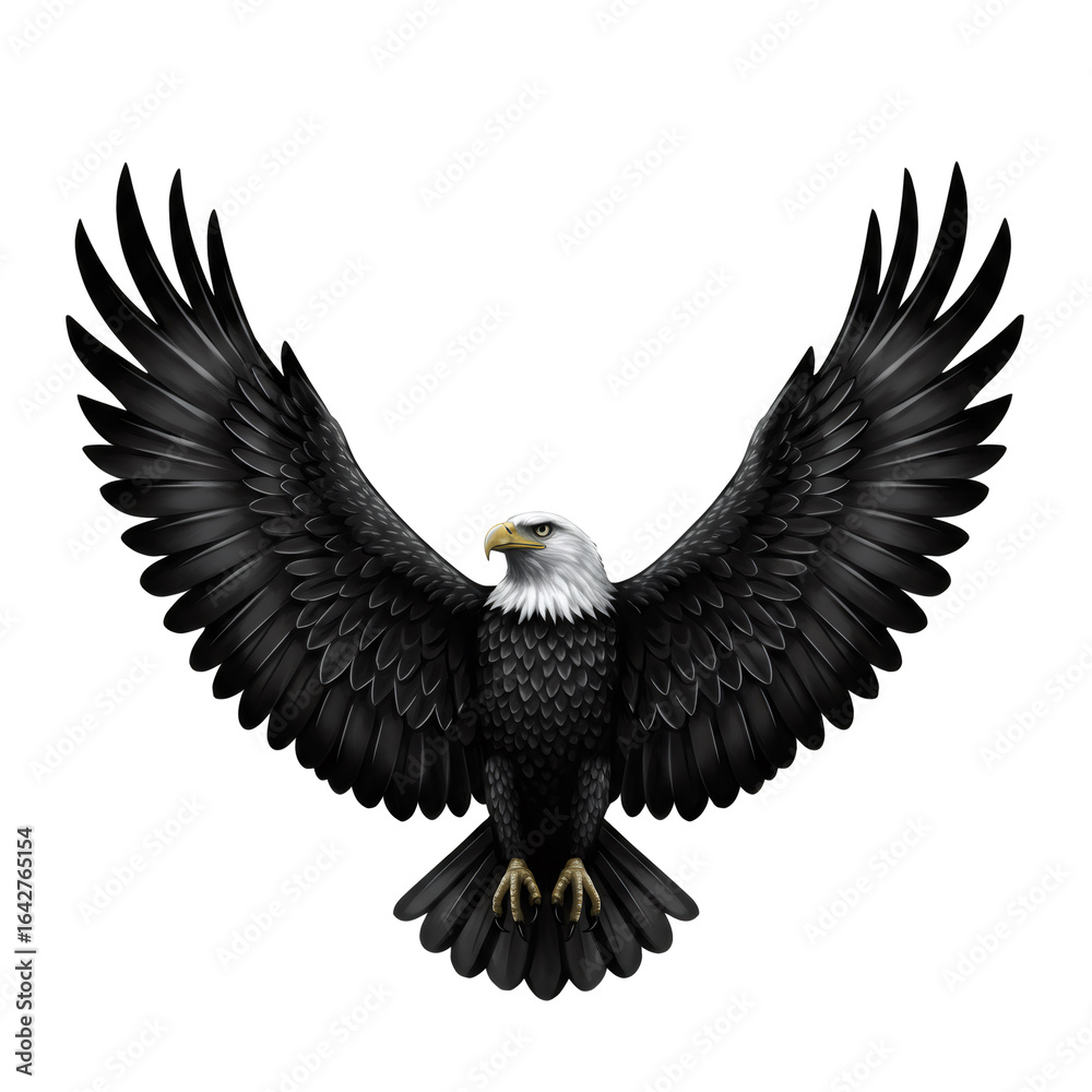 Obraz premium Majestic Eagle Spreading Wings Isolated on Transparent Background Black and White Details