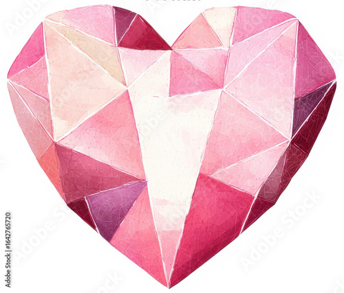 Geometric heart design with polygonal lines in vibrant pink shades
