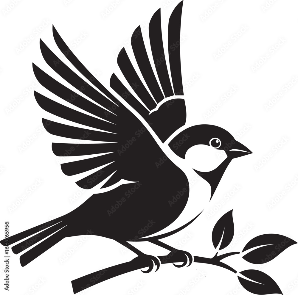 Naklejka premium Minimalist Black and White Vector Bird