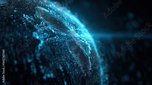 digital cybersecurity shield, glowing holographic Earth wrapped in security grid lines and binary code, dark tech background 
