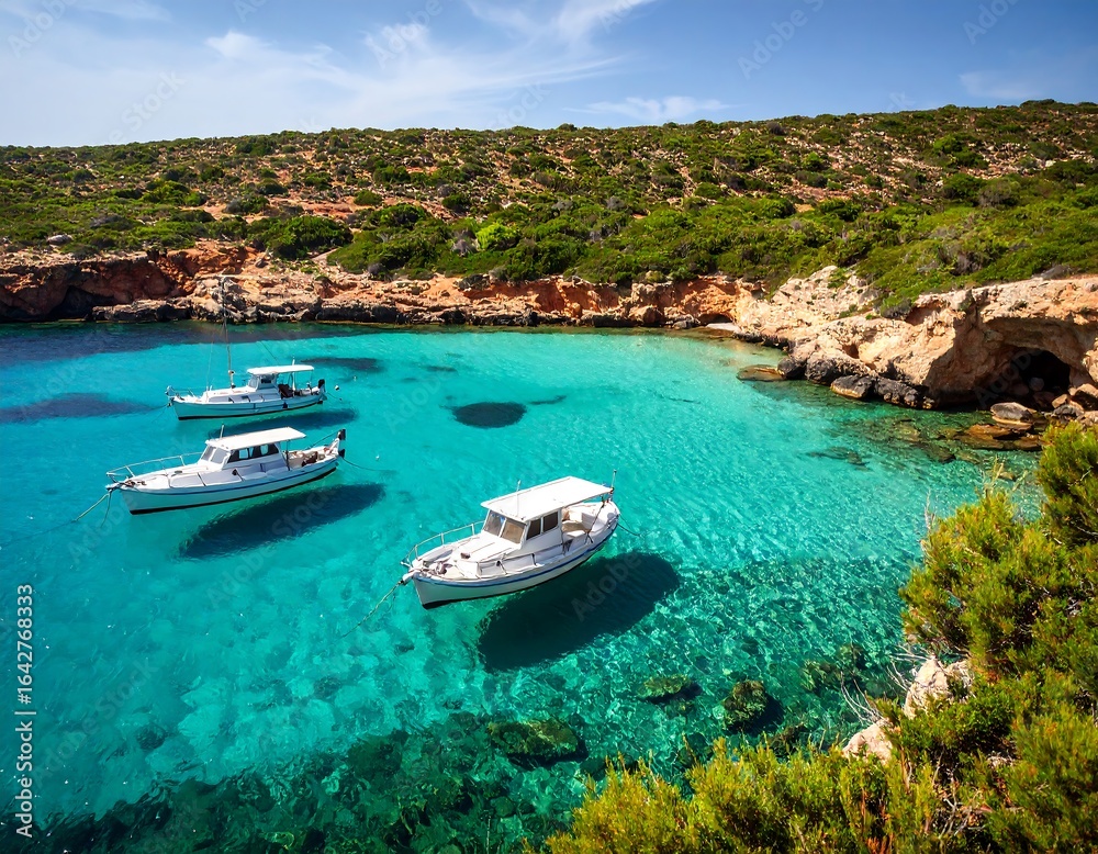 Fototapeta premium Turquoise bay with small boats