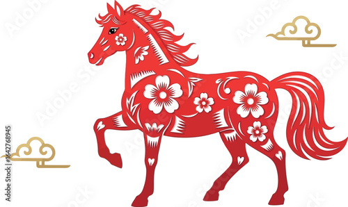 Red horse paper cut illustration chinese new year design