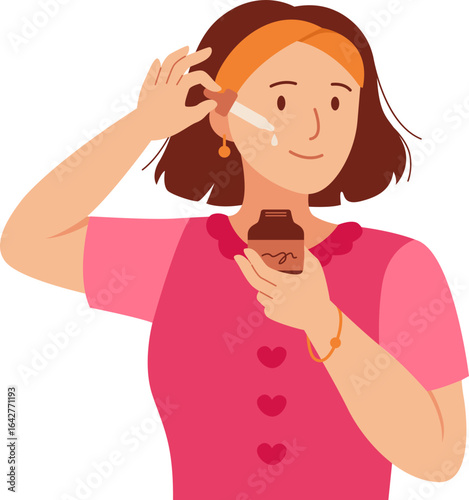 Woman Applying Facial Serum With Dropper