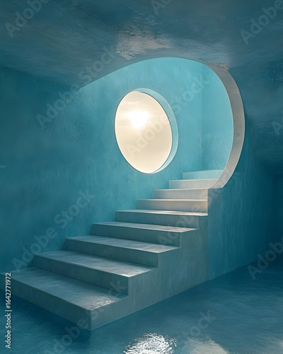 Modern staircase in a blue-toned abstract space