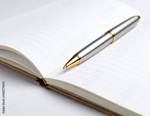 Wallpaper Mural Pen's contemplation in diary: A shiny fountain pen rests elegantly on an open diary, poised to record thoughts and capture ideas, representing the art of reflection and the joy of journaling. Torontodigital.ca