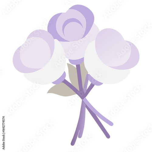 soft lavender cream roses tied bunch on transparent background