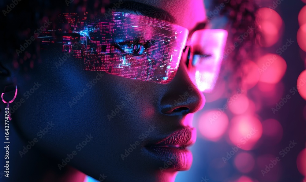 AI cybersecurity concept. Black female IT computer specialist analysing artificial intelligence cyber threats. The image depicts an African American software developer using AR, Generative AI AI cybersecurity concept. Black female IT computer specialist analysing artificial intelligence cyber threats. The image depicts an African American software developer using AR, Generative AI