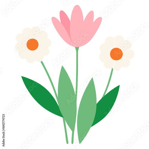 Wallpaper Mural white daisies pink tulips foliage on transparent background Torontodigital.ca