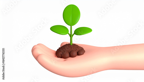 A nurturing hand cradles a small, vibrant seedling emerging from soil.