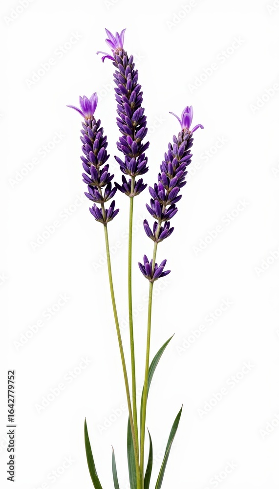 Obraz premium A Breathtaking Display of Lavender Flowers with Delicate Purple Blooms Against a Clean White Background, Showcasing Nature's Elegance and Serenity