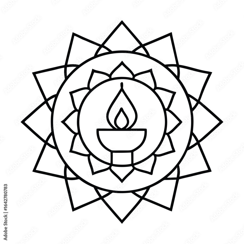 Fototapeta premium Hand-Drawn Mandala Featuring a Candle Flame in Minimalistic Black Outline