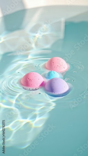Wallpaper Mural Three pastel colored bath bombs floating in clear blue water with light reflections Torontodigital.ca