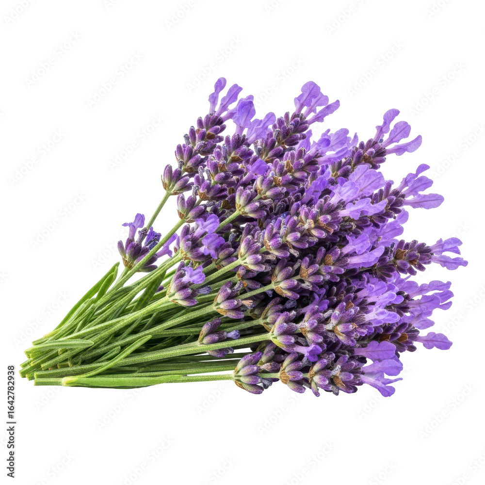 Fototapeta premium A beautiful bunch of vibrant purple lavender flowers with green stems, perfect for aromatherapy, decoration, or natural beauty product designs.