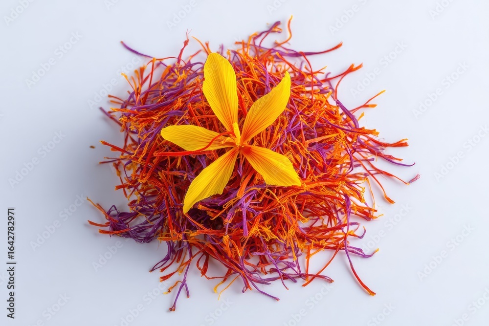Naklejka premium Colorful saffron threads with a vibrant yellow flower