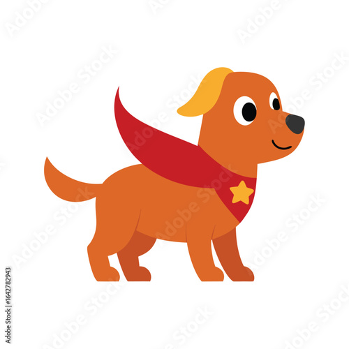 Cartoon superhero dog wearing a red cape and star puppy