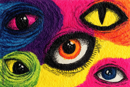 Colorful surreal eye composition with abstract background and vibrant hues