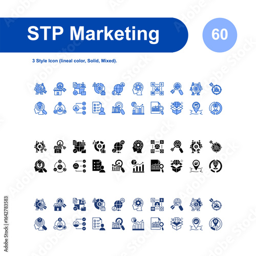 STP Marketing icon set. with 3 Style Icon (lineal color, Solid, Mixed).