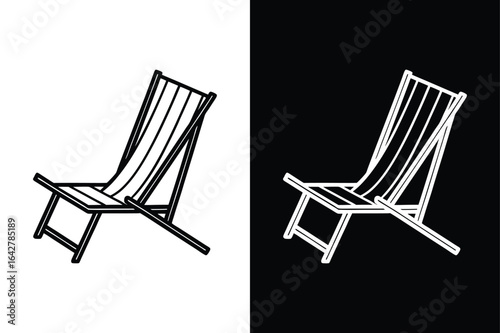 Striped Deck Chair Vector. Elegant Hand Drawn Black Icon