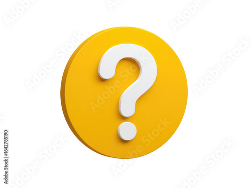 White Question Mark on a Yellow Button on Black Background isolated on transparent background
