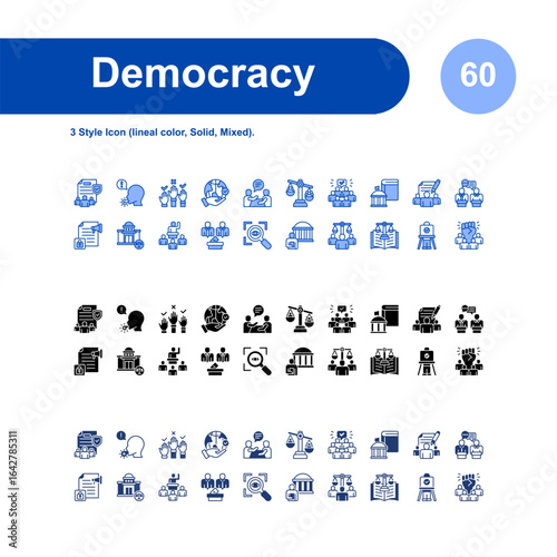 Democracy icon set. with 3 Style Icon (lineal color, Solid, Mixed).