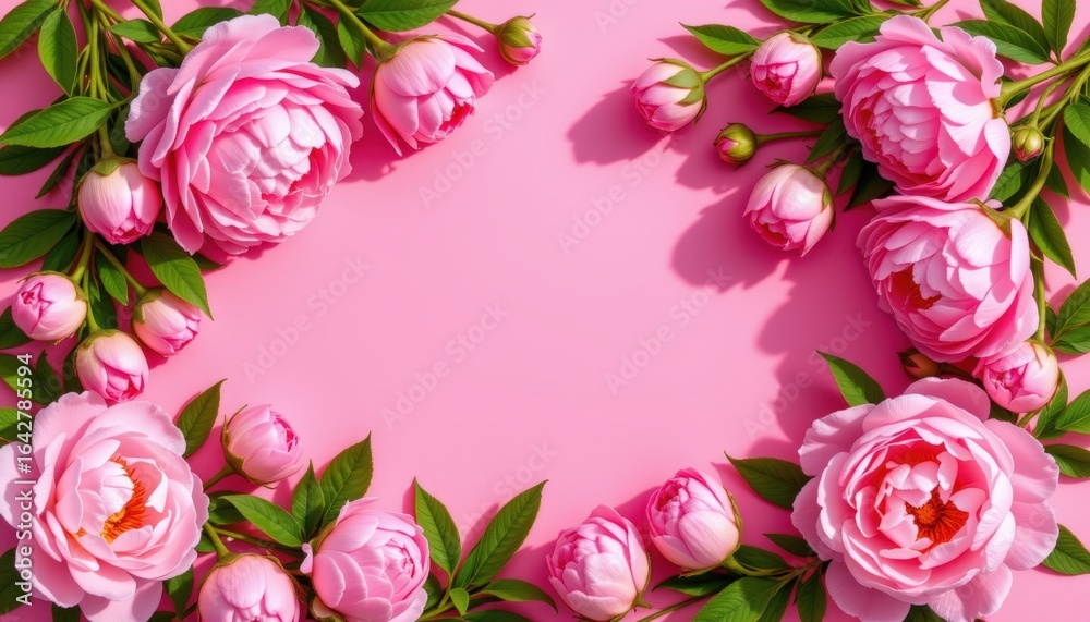 Fototapeta premium Vibrant Pink Peonies Framed Against Soft Pastel