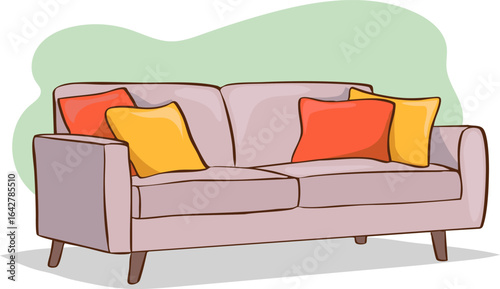 Contemporary sofa flat color vector object. Trendy couch. Home decoration. Living room furniture. Home decor isolated cartoon illustration.