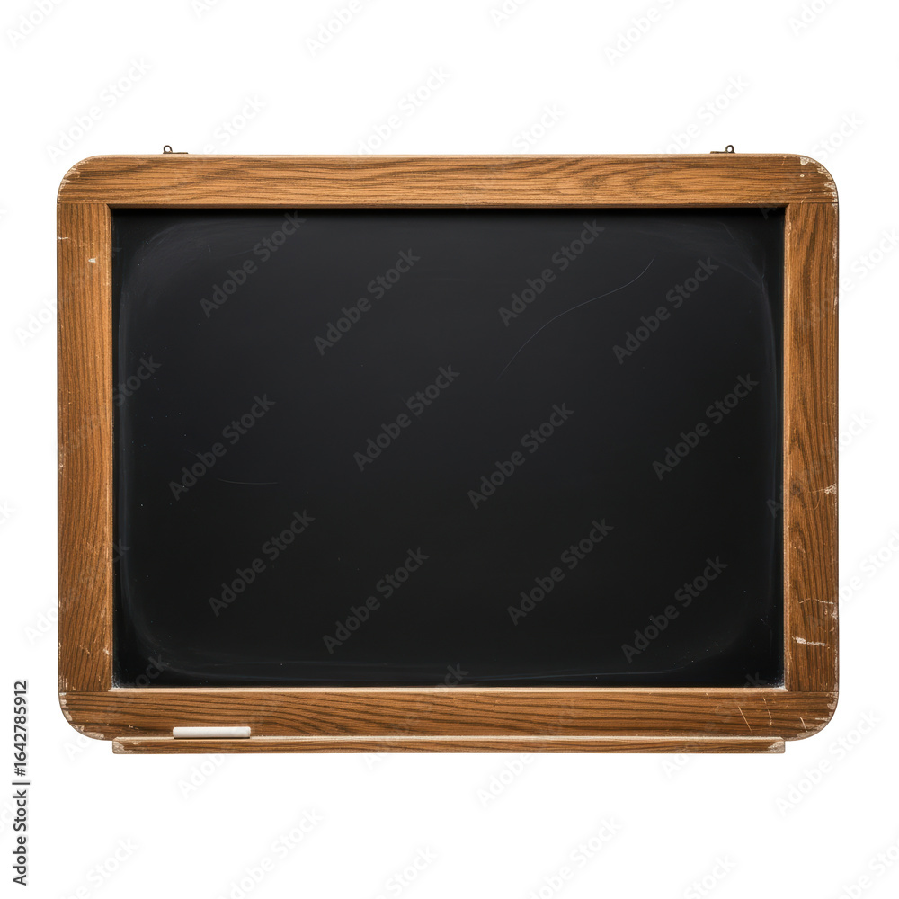 Obraz premium An old wooden framed blackboard with a chalk tray and a piece of white chalk. Ideal for educational concepts, retro themes, or message boards.