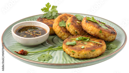 Delicious aloo tikki PNG on transparent background, crispy Indian potato patties perfect for menus, packaging, and vegetarian cuisine designs.

