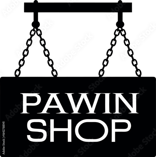 Pawn shop sign hanging silhouette with chain vector graphic