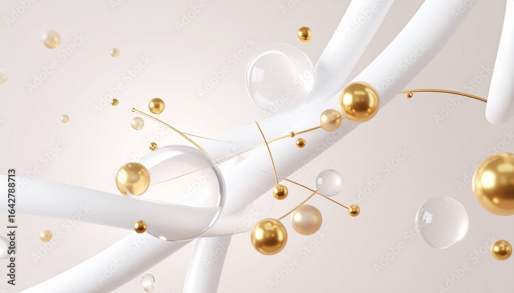 Obraz premium Futuristic beauty science background with golden spheres