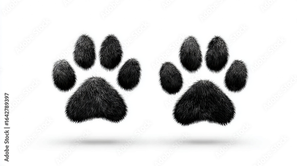 Naklejka premium High-quality black paw prints close-up furry animal paws pet and wildlife scene natural outdoor setting soft texture adorable animal portrait for commercial use