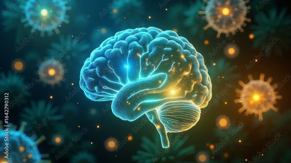 Obraz premium Brain technology particle scene