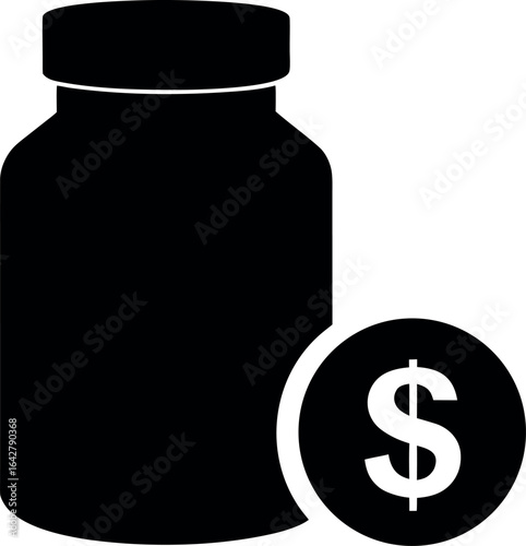 Bottle and coin silhouette representing medication costs