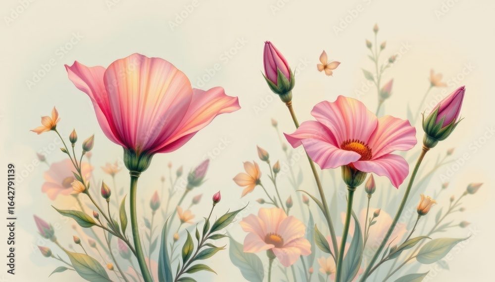 Obraz premium Ethereal Blush Eustoma Bloom Watercolor Serenity