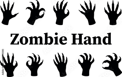 Creepy zombie hand reaching out a dark silhouette isolated on transparent background, Halloween concept